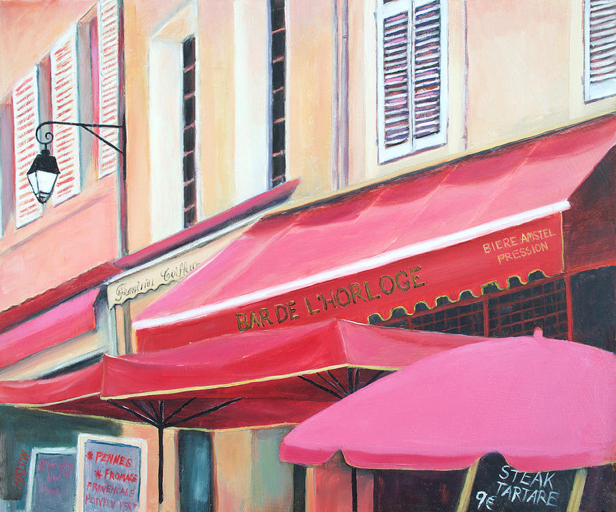 Paris Street Scene - Bar De LHorloge Painting by Jan Matson
