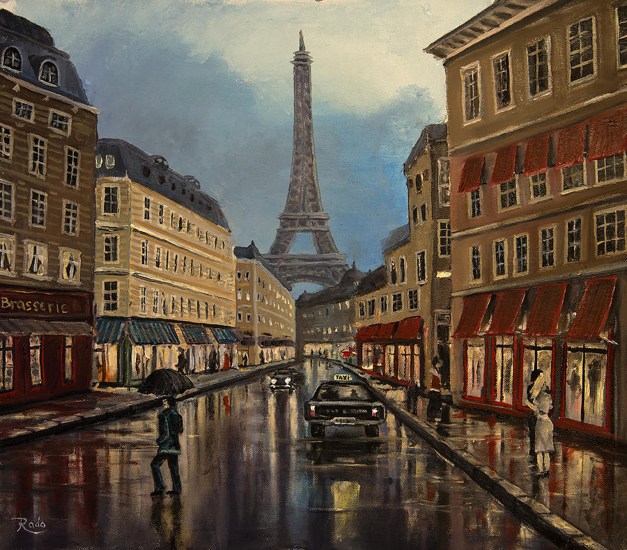 Paris Painting - Paris Street Sciene At Night by Radoslav Nedelchev