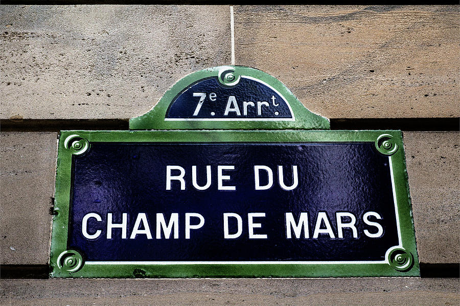 Paris Street Sign - Champ de Mars Photograph by Georgia Clare