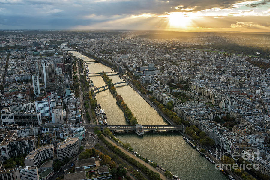 Paris Sunrays Dusk Along the Seine Photograph by Mike Reid