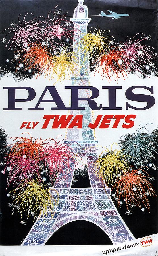 Paris Mixed Media - Paris - TWA Jets - Trans World Airlines - Eiffel Tower - Retro travel Poster - Vintage Poster by Studio Grafiikka