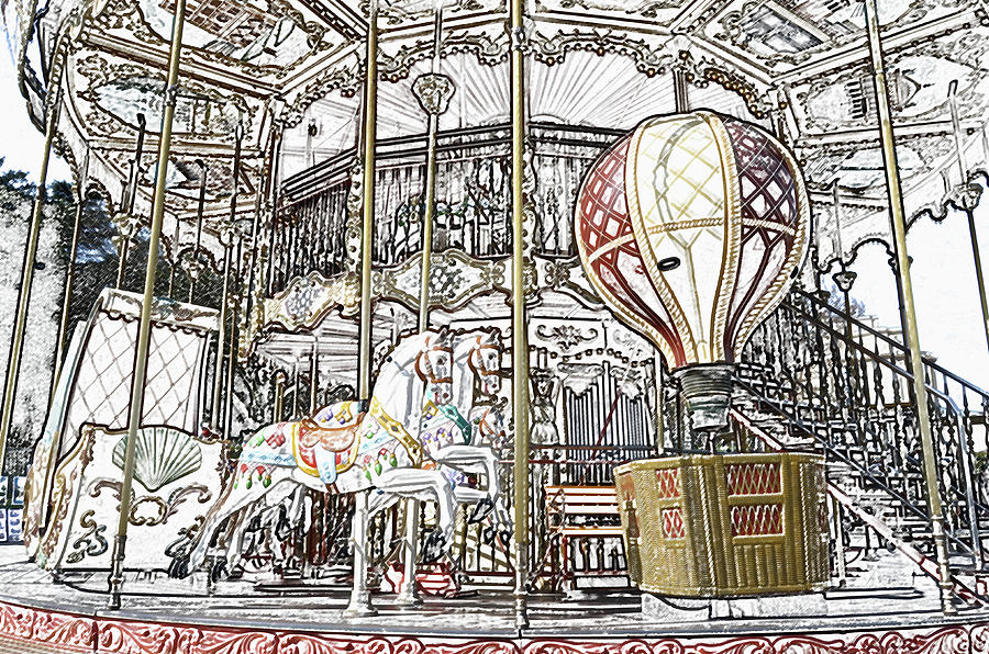 Parisian Carousel Paris France at the base of Eiffel Tower Colored Pencil Digital Art Digital Art by Shawn OBrien