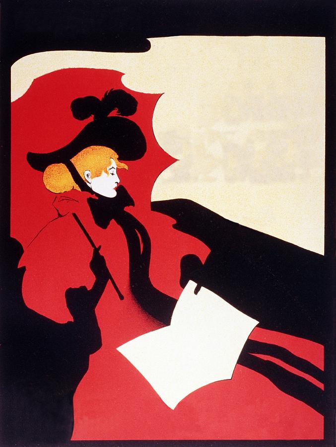 Vintage Mixed Media - Parisian Lady in a Red Gown with a Black Hat and Red Umbrella - Vintage Advertising Poster by Studio Grafiikka