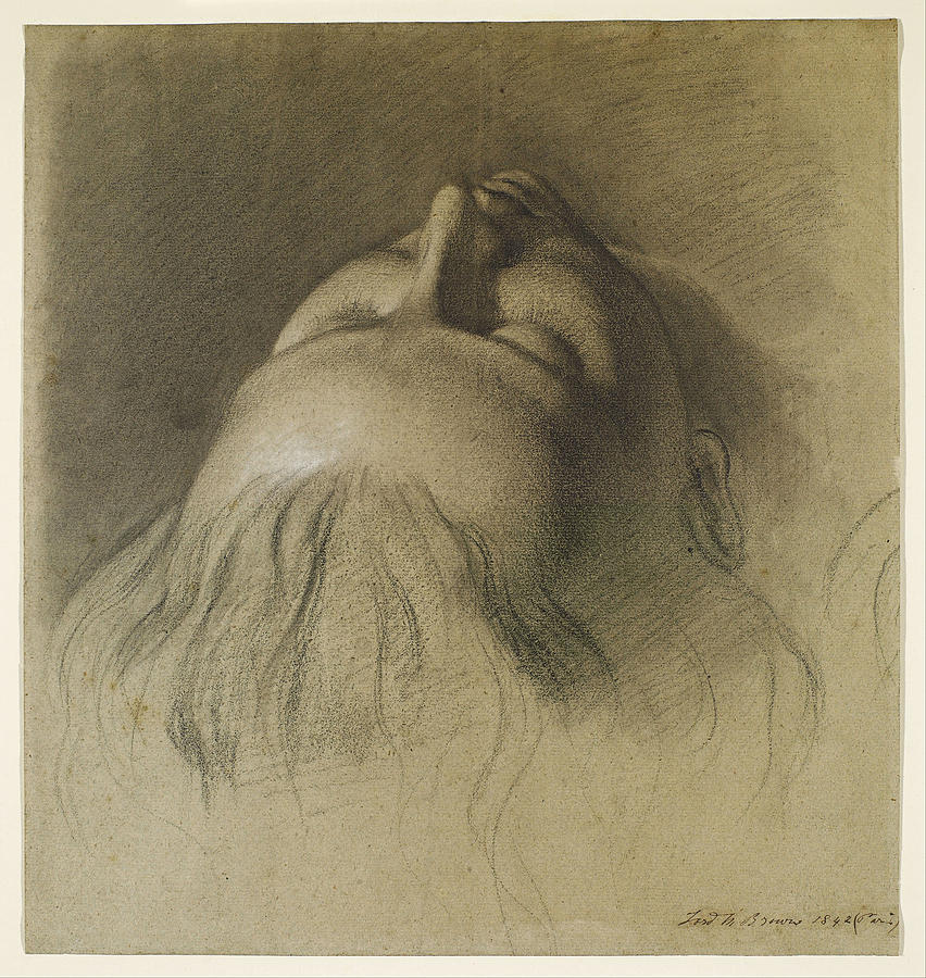 Parisinas Sleep. Study for Head of Parisina Drawing by Ford Madox Brown