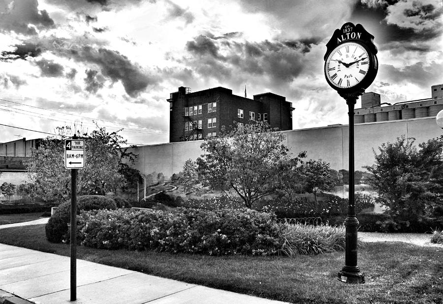 Park and Clock in Black And White  Photograph by Buck Buchanan