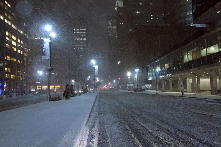 Park Avenue Photograph - Park Avenue near Lever Building in snow storm late night by Alexander Winogradoff