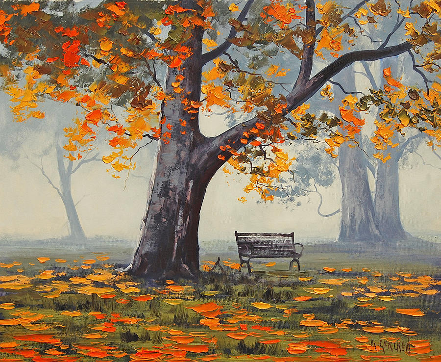 Fall Painting - Park Bech by Graham Gercken