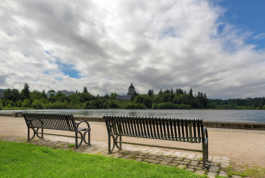 Olympia Photograph - Park Bench along Capitol Lake in Olympia Washington by David Gn Olympia Photograph - Park Bench along Capitol Lake in Olympia Washington by David Gn