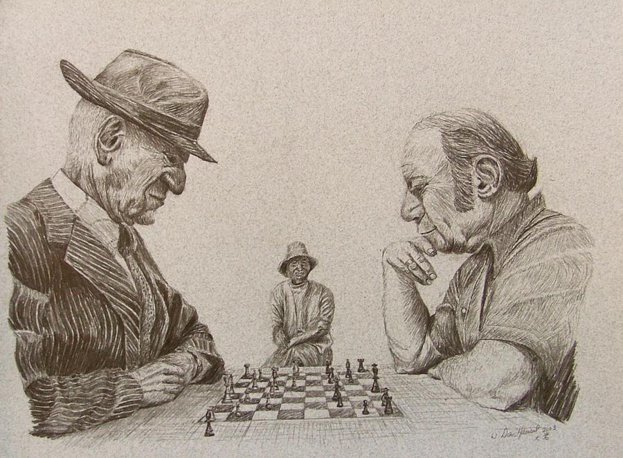 Chess Drawing - Park Bench by Dan Hausel
