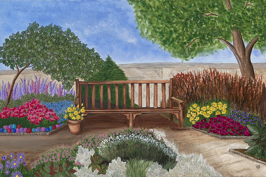 Park Bench In A Garden Painting By Patty Vicknair