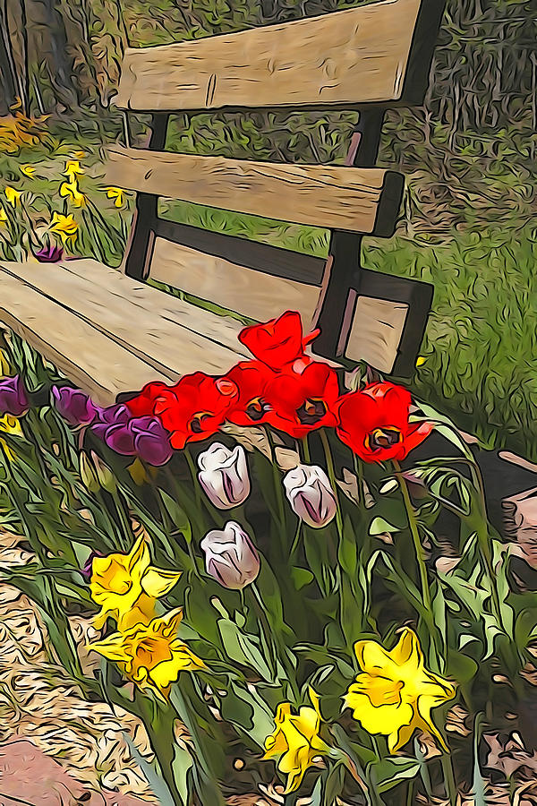 Park Bench w/ Spring Flowers 2 Photograph by Dennis Cox