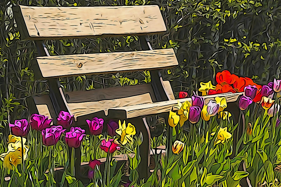 Park Bench w/ Spring Flowers 3 Photograph by Dennis Cox