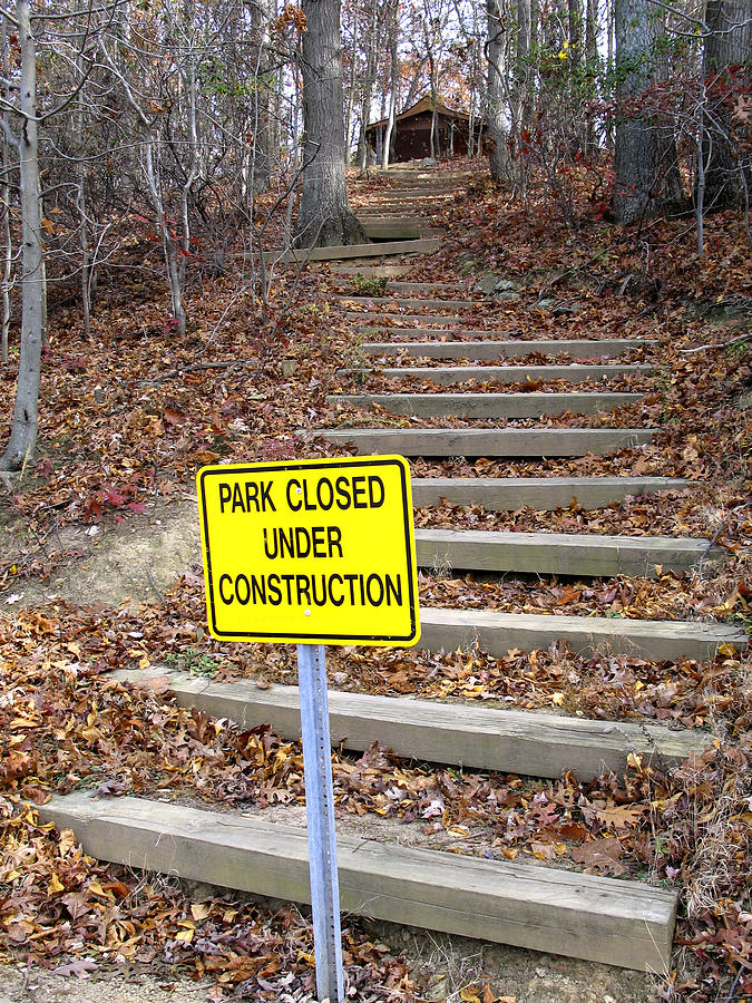 Park Construction Sign Photograph by William Kuta
