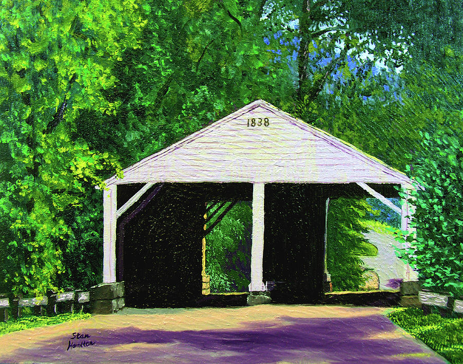 Covered Bridge Painting - Park Covered Bridge by Stan Hamilton Covered Bridge Painting - Park Covered Bridge by Stan Hamilton