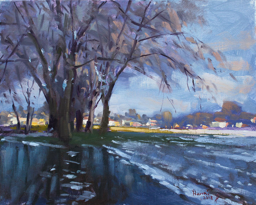 Tree Painting - Park Flooding from Snow Melt by Ylli Haruni