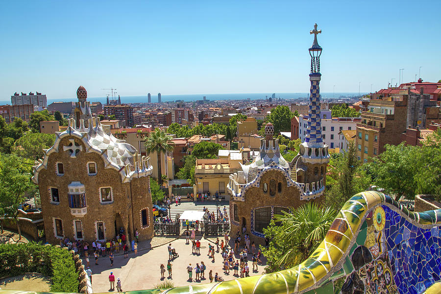 Park Guell by architect Gaudi in a summer day in Barcelona, Spain ...