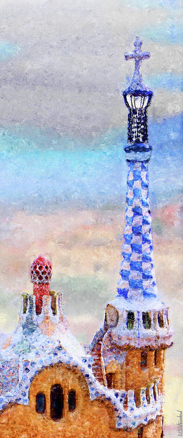 Park Guell tower painting- Gaudi Photograph by Weston Westmoreland