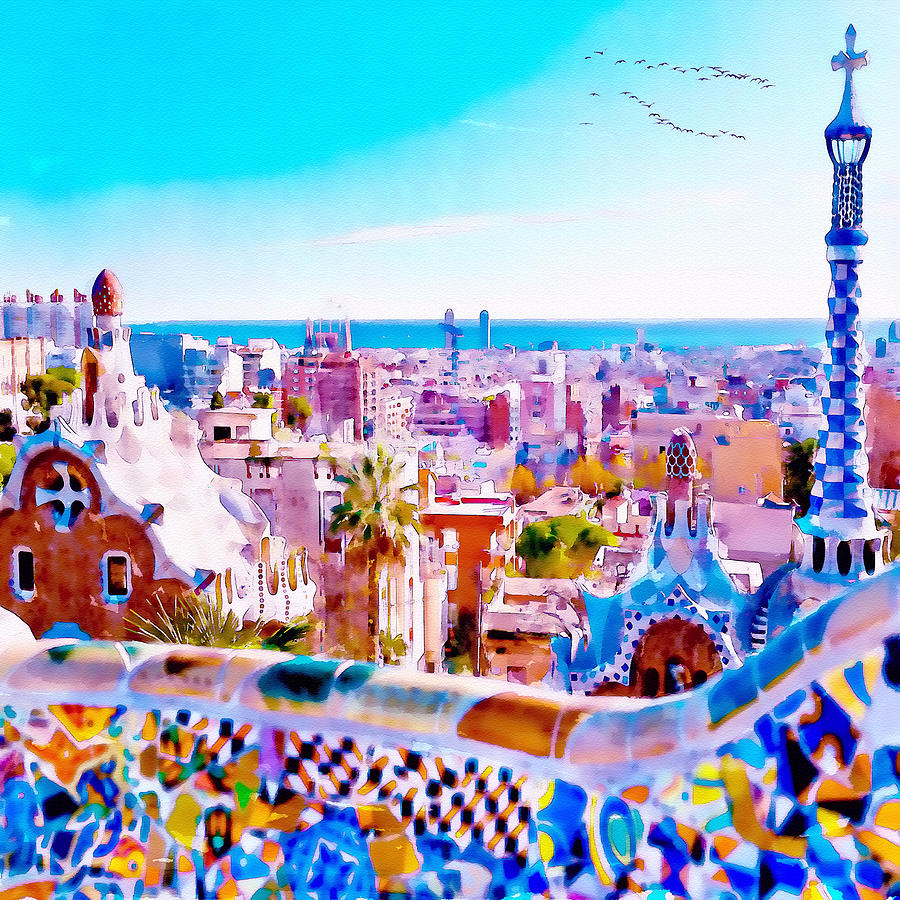 Barcelona Painting - Park Guell Watercolor painting by Marian Voicu
