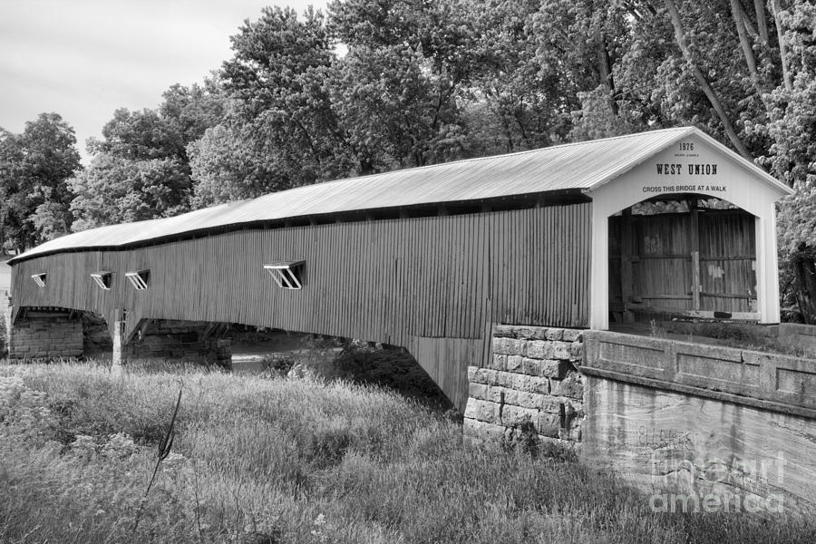 Parke County Indiana West Union Covered Bridge Black And White Photograph by Adam Jewell