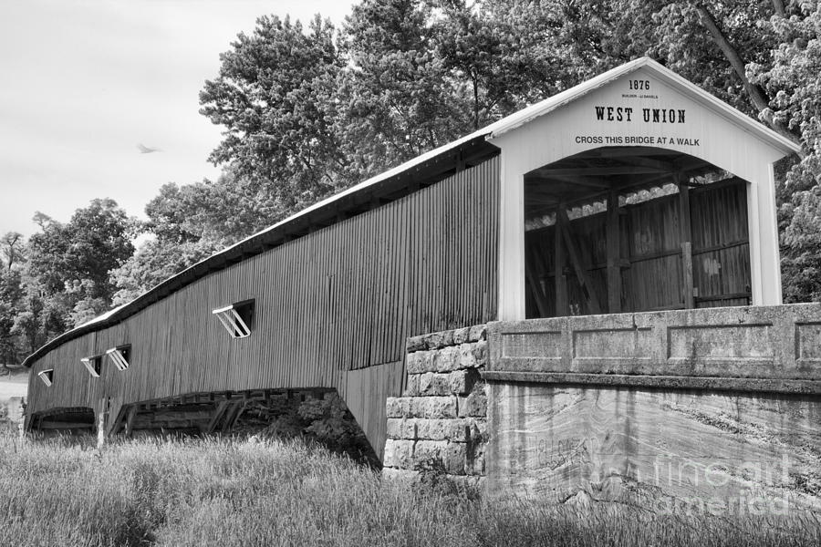 Parke County West Union Covered Bridge Black And White Photograph by Adam Jewell