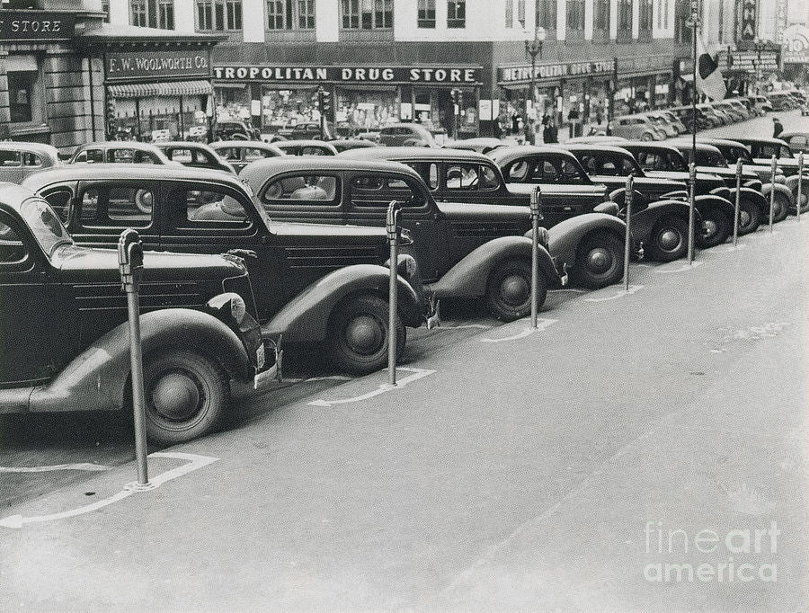 Parked Cars and Meters 1938 Photograph by Photo Researchers