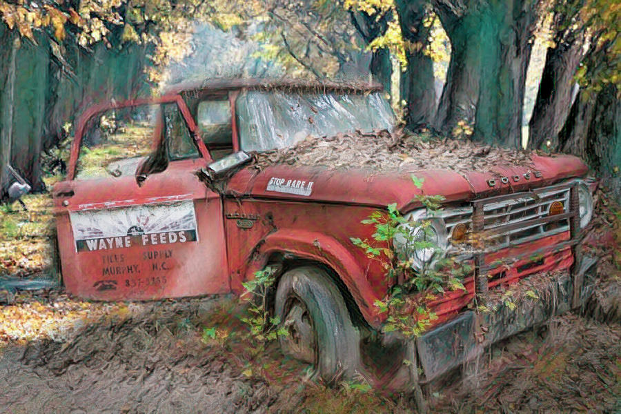 Parked on a Country Road Watercolors Painting Photograph by Debra and Dave Vanderlaan