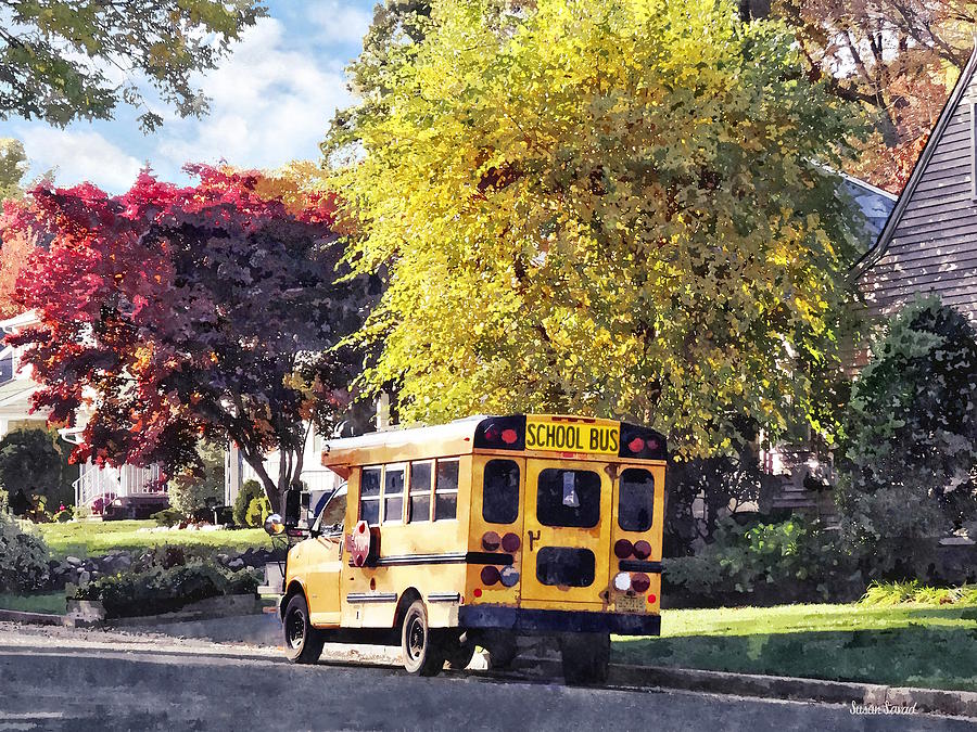 Parked School Bus in Autumn Photograph by Susan Savad