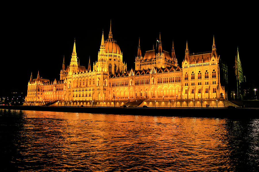 Parliament building at night Budapest Hungary Photograph by Chris Smith
