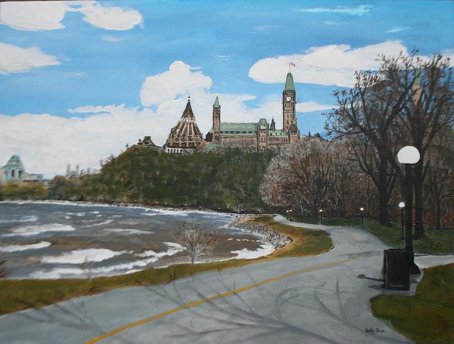 Parliament Hill Ottawa River Painting by Betty-Anne McDonald
