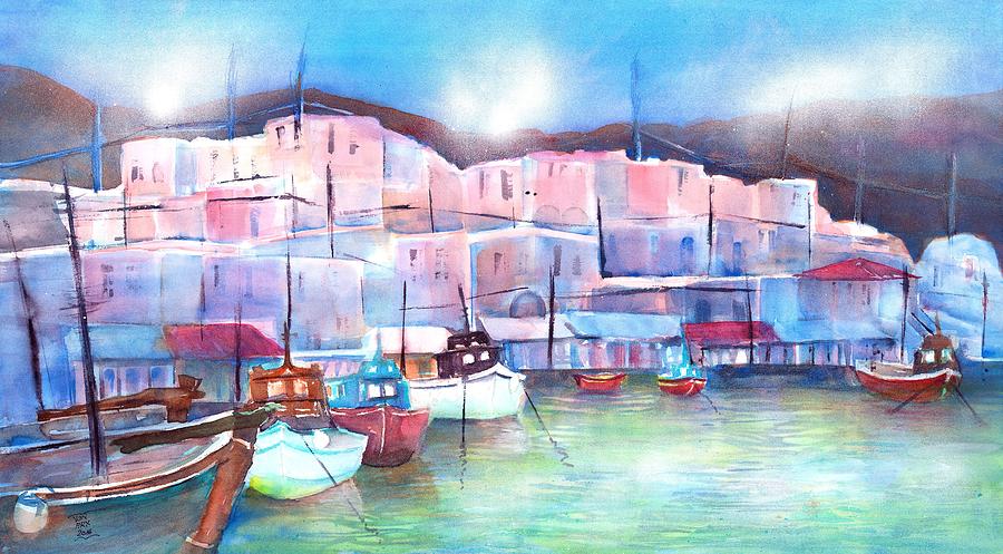 Greek Island Paros Naoussa Harbor Painting by Sabina Von Arx