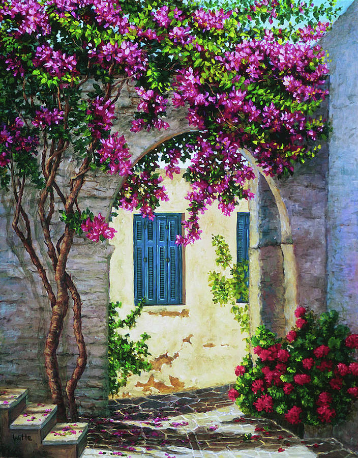 Garden Path in Paros, Greece Painting by Marie Witte