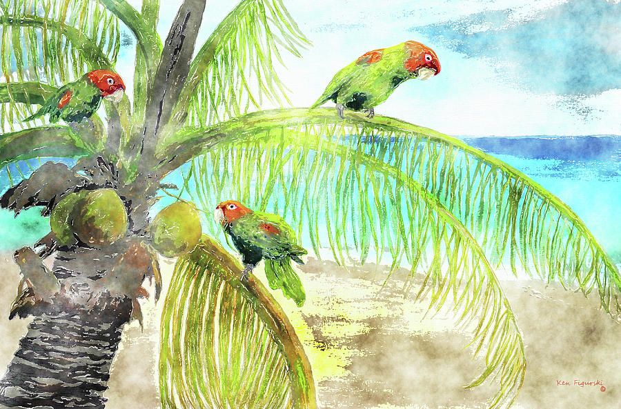 Parrot Beach Watercolor Painting by Ken Figurski