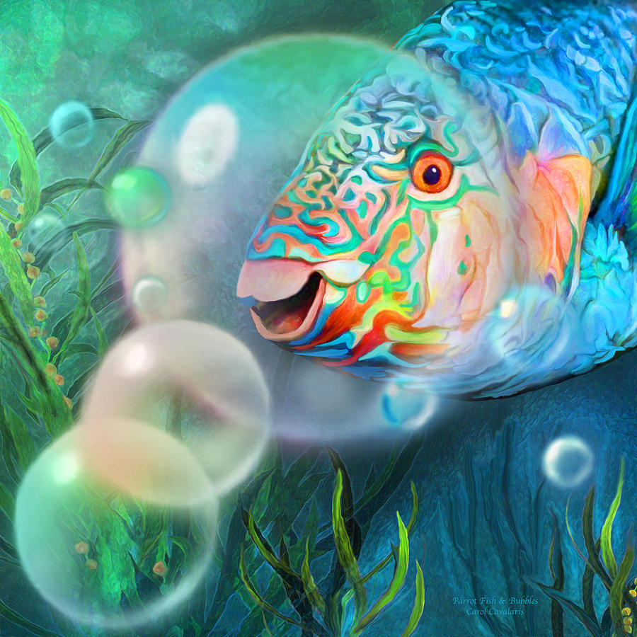Carol Cavalaris Mixed Media - Parrot Fish - Through A Bubble by Carol Cavalaris