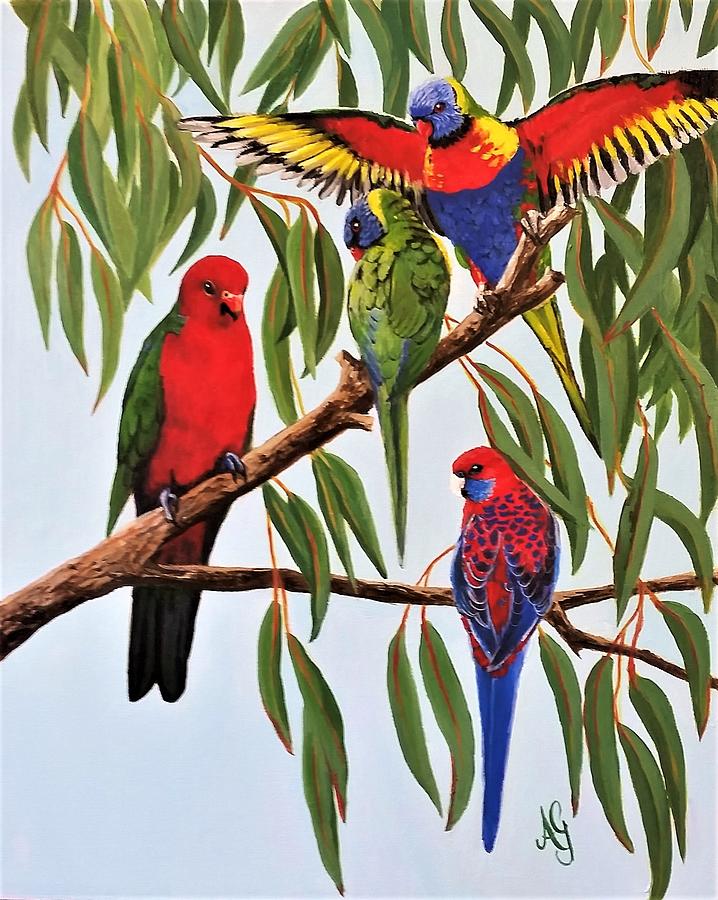 Parrot Medley Painting by Anne Gardner