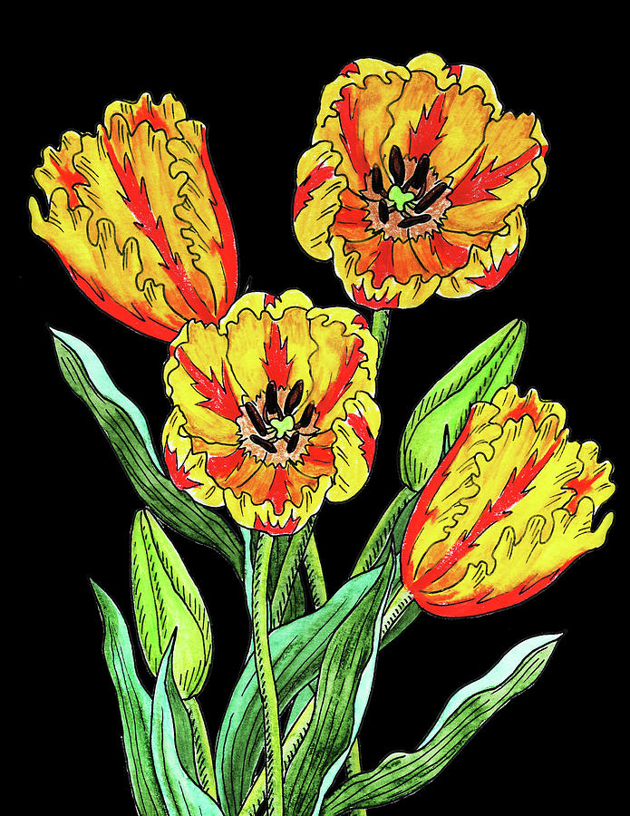 Parrot Tulip Flowers Watercolour Painting