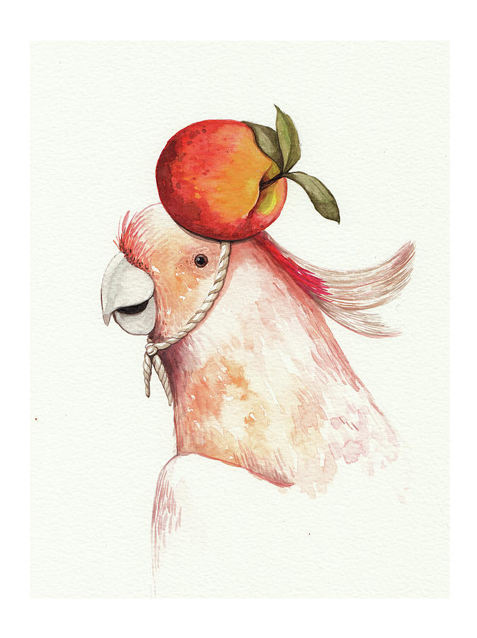 Parrot Digital Art - Parrot with apricot  by Anastasia Stepanova