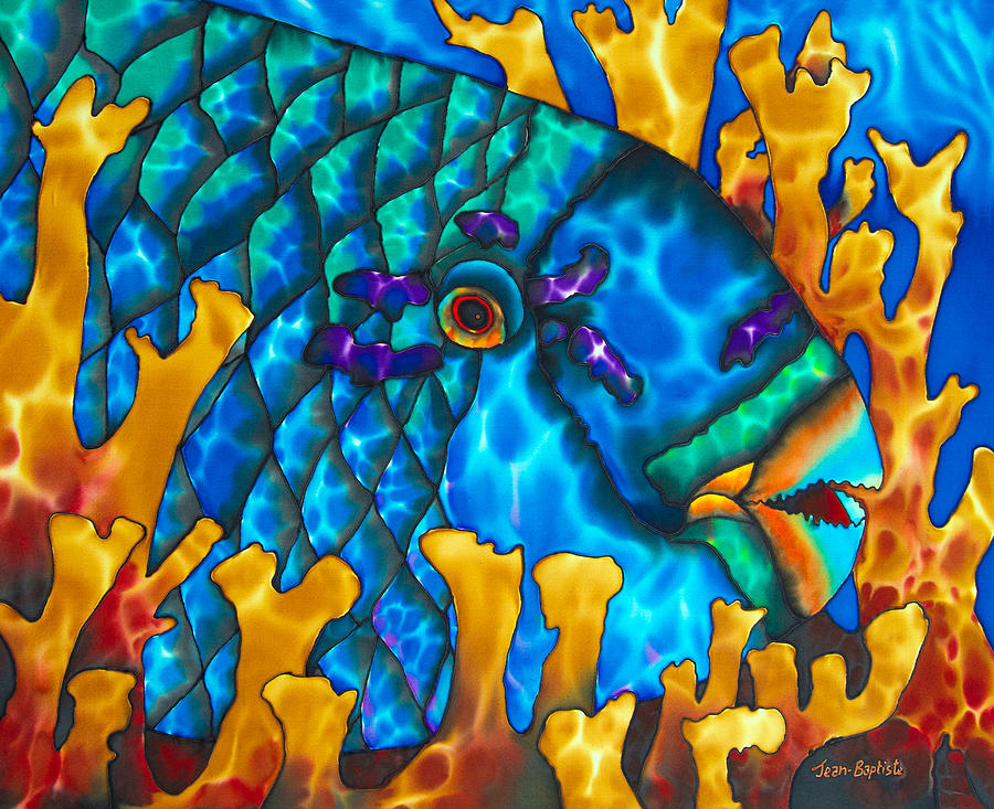 Parrotfish and Fire coral Painting by Daniel Jean-Baptiste