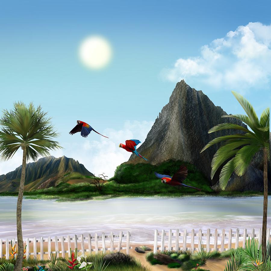 Parrots in Paradise Digital Art by Mark Taylor