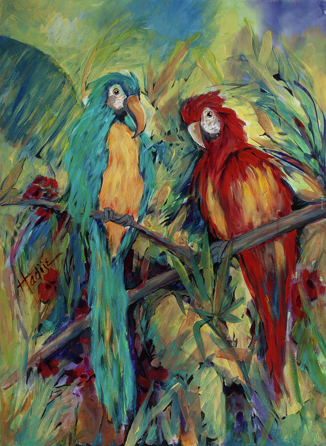 Parrots Painting by Mary DuCharme