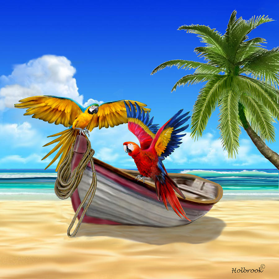 Feather Digital Art - Parrots of the Caribbean by Glenn Holbrook