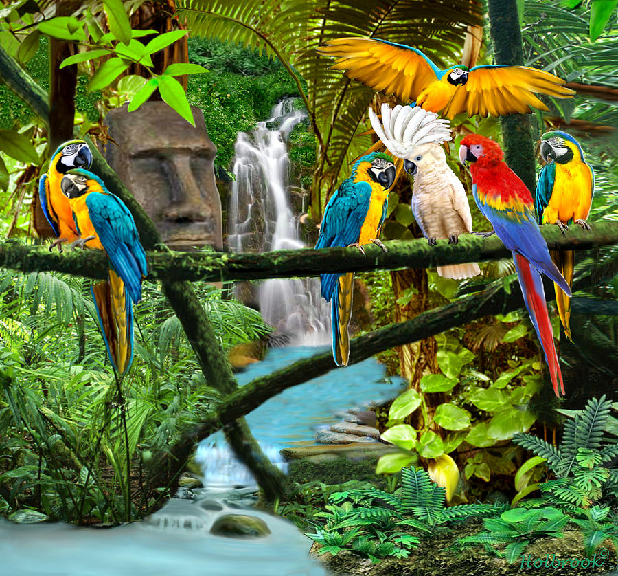 Parrots of the Hidden Jungle Digital Art by Glenn Holbrook