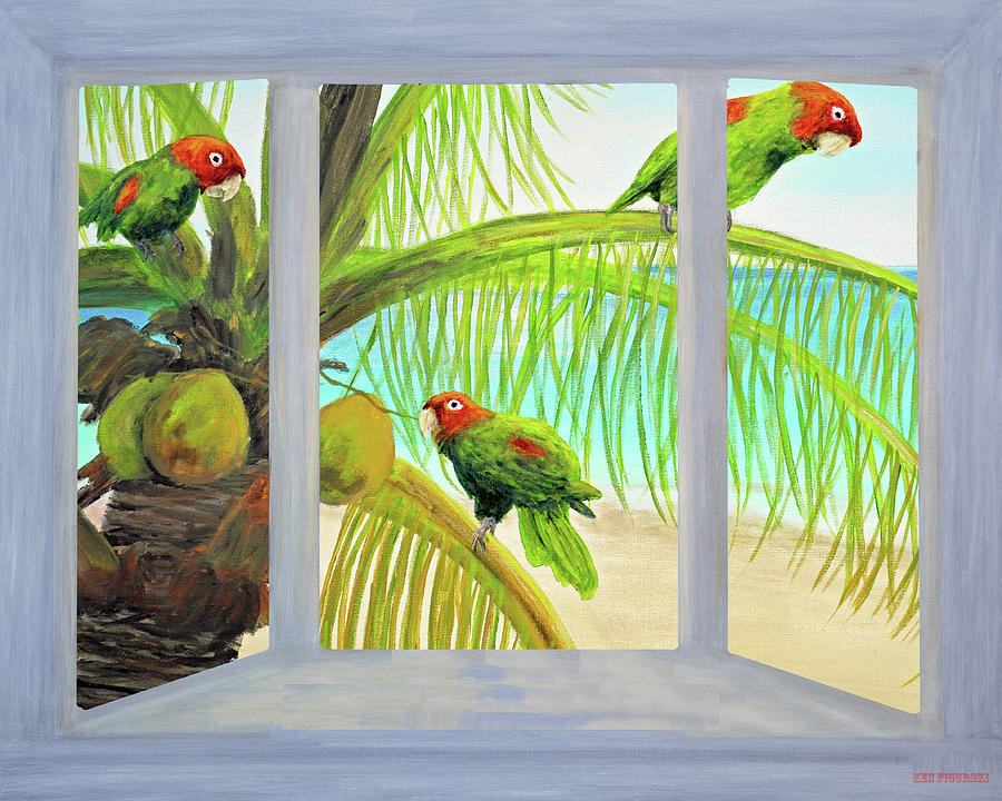 Parrots Through The Window Painting 2 Mixed Media by Ken Figurski