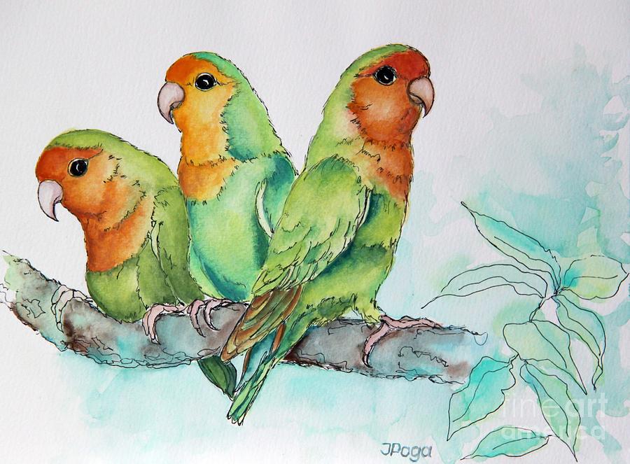 Parrots Trio Painting by Inese Poga