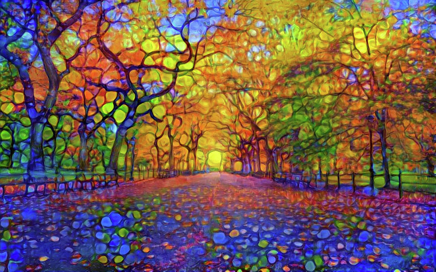 Park in Autumn Mixed Media by Lilia D