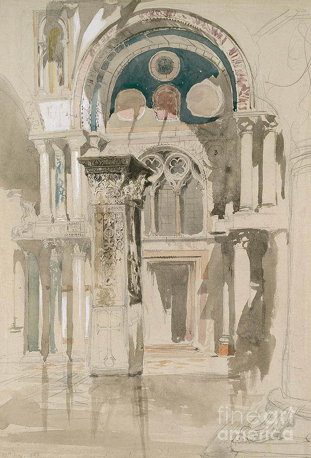 Part of Saint Marks Basilica, Venice  Sketch after Rain Painting by John Ruskin