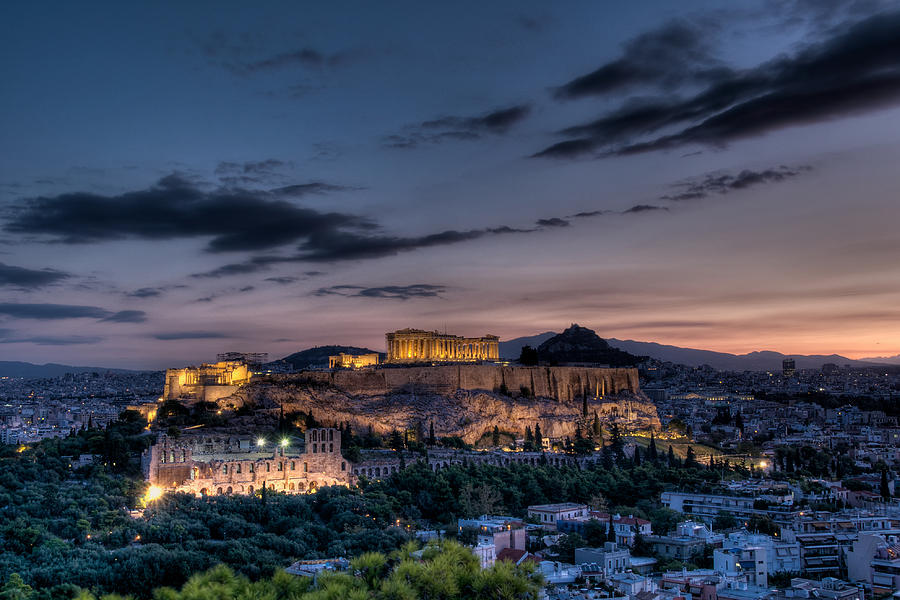 Greek Photograph - Parthenon and Acropolis at dawn by Michael Avory