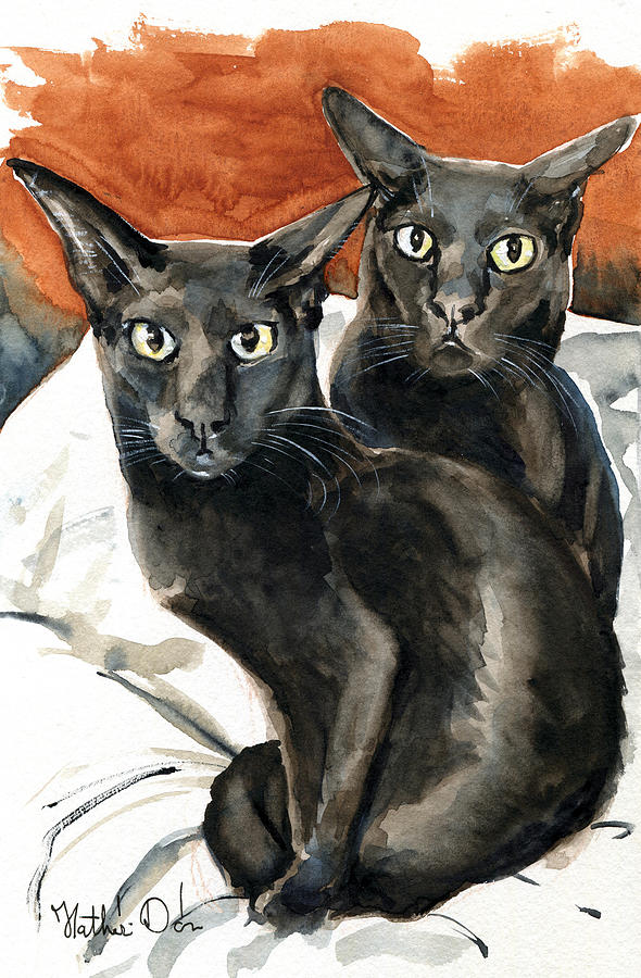Partners In Crime - Black Oriental Cat Painting Painting by Dora Hathazi Mendes