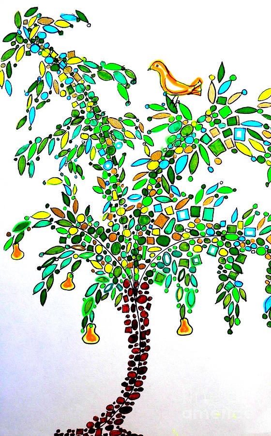 Partridge in a pear tree Drawing by Barbara Leigh Art