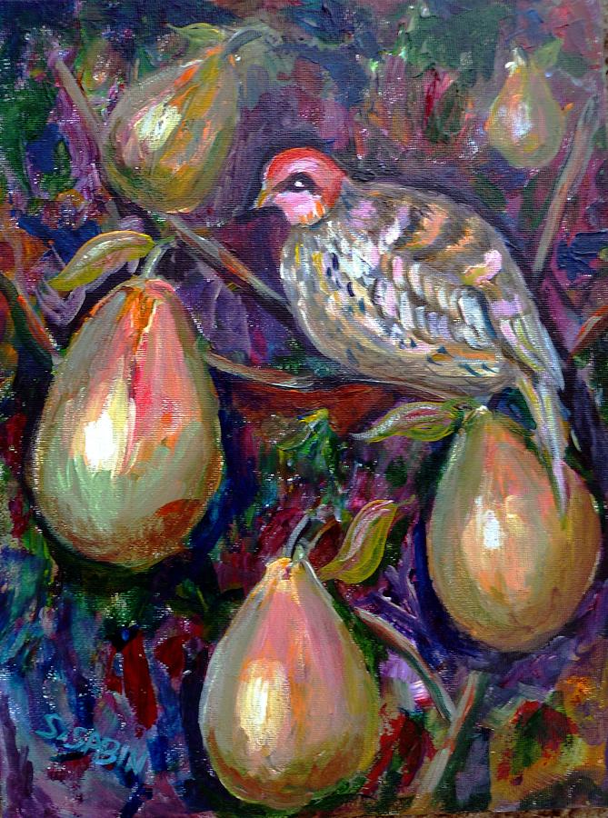 Partridge in a pear tree Painting by Saga Sabin
