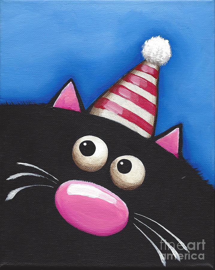 Party Cat in a red hat Painting by Lucia Stewart